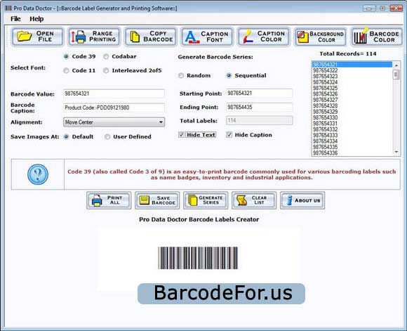 Barcode and Labeling Software screen shot